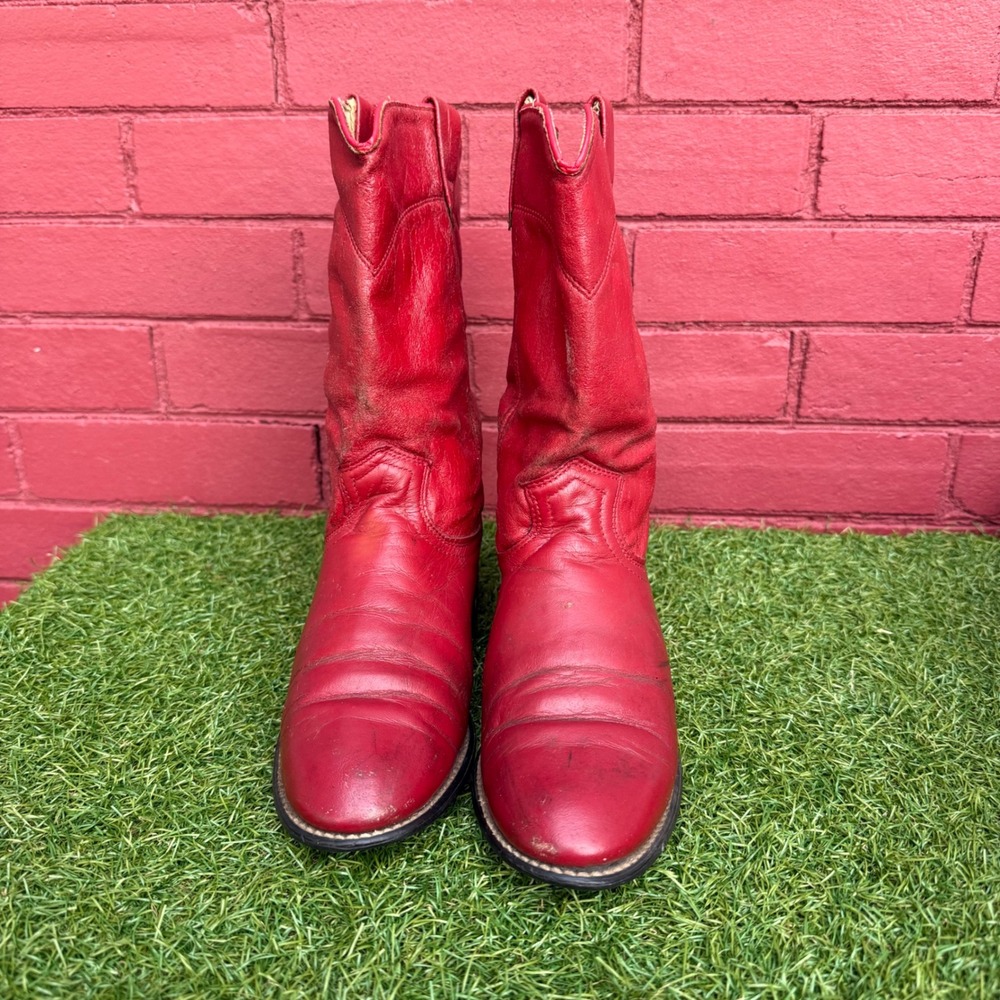 Vintage Acme Red Leather Cowboy Boots‎ Western Style Womens Size 7 M Made in USA - Picture 2 of 10
